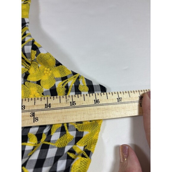 1901 Nordstrom Sundress Dress Black White Gingham Yellow Embroidered 8 Petite - Picture 6 of 12